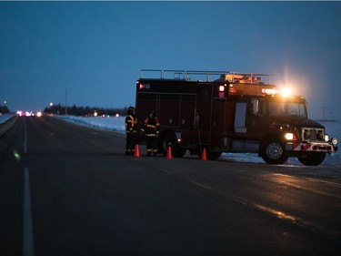 An emergency vehicle is seen near the crash site on April 6, 2018.