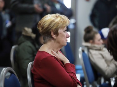 People attend a press conference at the Humboldt Uniplex on April 7, 2018.