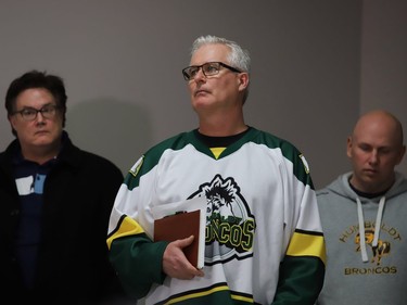 Rob Muench, mayor of the City of Humboldt, attends a press conference at the Humboldt Uniplex on April 7, 2018.