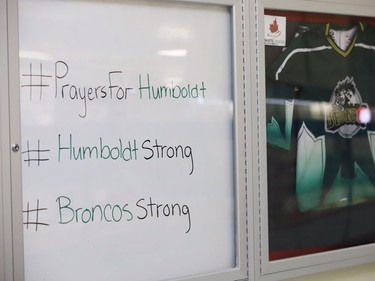 A sign is posted for mourners at the Humboldt Uniplex.