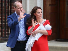 The Duke and Duchess of Cambridge leave the Lindo Wing of St. Mary's Hospital with their newborn son