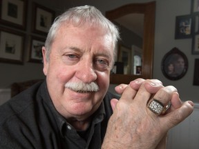 Chris Hayes was a junior/pro hockey player who played one game for the Boston Bruins in the Stanley Cup final in 1972. But he never got his ring. After a buddy (Hec Clouthier) started making inquiries, the Bruins sent him a diamond-encrusted ring a week ago, 46 years later. Photo by Wayne Cuddington/ Postmedia