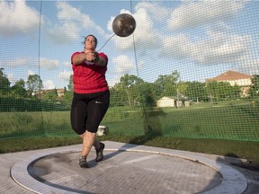 Hammer thrower Sultana Frizell, from Perth works out during the Canadian team's training session for the Commonwealth Games in Australia on Tuesday.