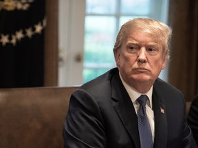 U.S. President Donald Trump at a meeting with senior military leaders at the White House on April 9, 2018.