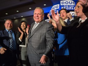 The leader of Ontario's Progressive Conservatives, Doug Ford, makes a campaign stop at the Nepean Sportsplex in Ottawa Monday.