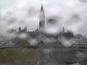 Parliament Hill is wet and chilly on Thursday