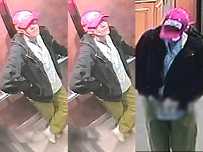 Montage of security photos of a female suspect in a break-in and robbery at an Ottawa seniors' residence.