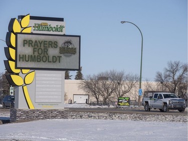The welcome sign is shown in Humboldt, Sask., Saturday, April 7, 2018.