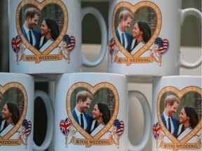 General views of Windsor and the vast amount of memorabilia available to commemorate the wedding next month of Prince Harry and Meghan Markle.