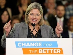 Ontario NDP Leader Andrea Horwath unveils her party's platform in Toronto earlier this week.