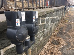 Parking meters are shown in St.John's, N.L. on Sunday, April 15, 2018. In Washington, D.C., it was the fabled meter massacre back in the mid-1990s. In 2012, a man from the Bronx was accused of using super glue to thwart paid parking. In Chicago, irate drivers clogged coin slots with expanding foam when fees were hiked in 2009. But now someone - or some people - is vandalizing coin and card-reading meters in St. John's, N.L., at a truly staggering rate, according to the company that supplies them.