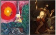 Marc Chagall’s The Eiffel Tower (left) and Jacques-Louis David's Jerome Heard the Trumpets of the Last Judgment (right).