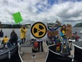 A boat flotilla protest against the nuclear waste site is held in August, 2017, across from Chalk River. (Photo courtesy of Old Fort William Cottagers' Association)