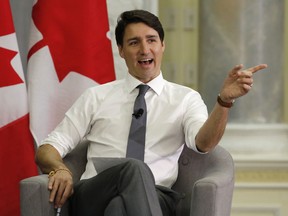 Prime Minister Justin Trudeau moderates a panel discussion as part of the Gender Equality and Women‚Äôs Empowerment Summit in Ottawa on Thursday, April 26, 2018.