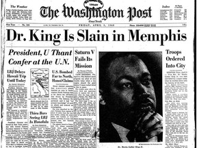 The front page of The Washington Post the morning after the assassination of Martin Luther King Jr.