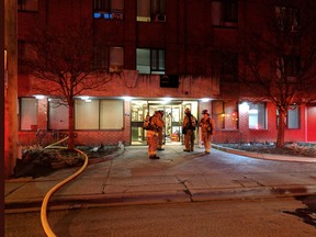 Ottawa Fire Services on scene of a fire that began in am apartment at a  residential high-rise at 379 Gilmour St.
