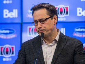 Head coach Guy Boucher discusses the future as the Ottawa Senators clear out their lockers and have their exit meetings with coaches and management at Canadian Tire Centre following the final game of the season on Saturday.