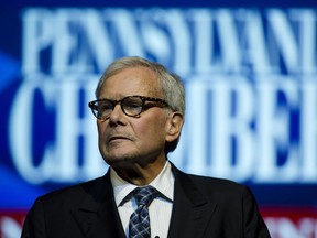 FILE - In this Sept. 22, 2014 file photo, Tom Brokaw speaks at the Pennsylvania Chamber of Business and Industry annual dinner in Hershey, Pa. A Connecticut university says the former news anchor  has withdrawn as commencement speaker after facing allegations of sexual harassment.