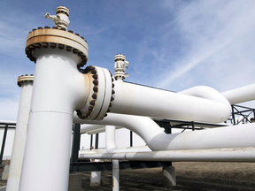 Pipes at the Kinder Morgan Trans Mountain facility in Edmonton.