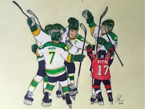 Artwork by Peter Chau from Regina, Sask, honouring Jonathan Pitre and the Humbolt Broncos.