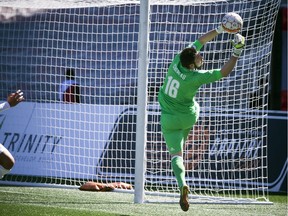 Fury FC goalie Maxime Crépeau makes a save against North Carolina FC during a home opener on April 21.  Ashley Fraser/Postmedia