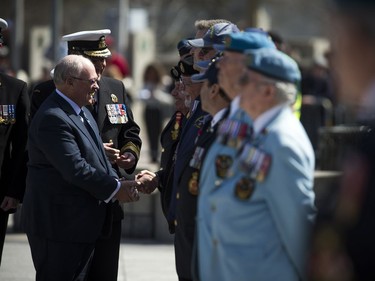 The Anniversary of the Battle of the Atlantic Ceremony to commemorate the sacrifices made by thousands of Canadians who fought in the North Atlantic took place in Ottawa Sunday May 6, 2018, at the National War Memorial. Senator George Furey, the reviewing officer, inspected the parade and spoke with the veterans. Furey also laid a wreath of behalf of Parliament.