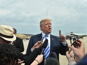 U.S. President Donald Trump speaks to the press on May 4.