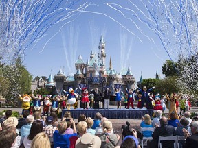 In this handout photo provided by Disney parks, Mickey Mouse and his friends celebrate the 60th anniversary of Disneyland.