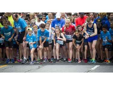 Runners line up at the start line of the 2K race Saturday May 26, 2018 at Ottawa Race Weekend.