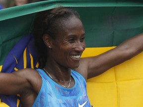 Gelete Burka finishes the marathon as the top woman at the Ottawa Race Weekend on Sunday.