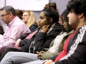 Rideau High School students take the front row at a school board meeting in March 2017 as trustees discuss closing their school. (Julie Oliver/Postmedia)