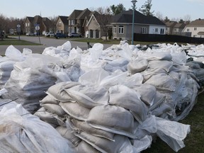 Sandbags arrived at Louis Roy Parc  in Aylmer in case of flooding, May 02, 2018.