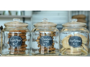 Cookies at the front counter in old fashioned jars. Thyme and Again, which has expanded into the former Beer Store on Carling Avenue, had its grand opening Tuesday (May 8, 2018). Unlike the restaurant-style shop in Wellington Village, this second location is more geared to the catering end of the business and a grab-and-go clientele. Julie Oliver/Postmedia