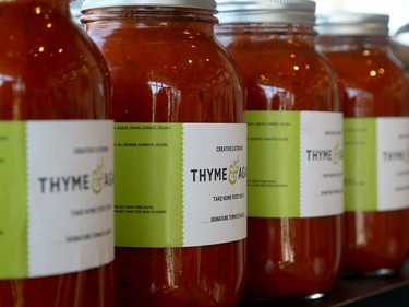 Thyme and Again's take-home products include everything from dinner and dessert to dressings, sauces and sandwiches.  Thyme and Again, which has expanded into the former Beer Store on Carling Avenue, had its grand opening Tuesday (May 8, 2018). Unlike the restaurant-style shop in Wellington Village, this second location is more geared to the catering end of the business and a grab-and-go clientele. Julie Oliver/Postmedia