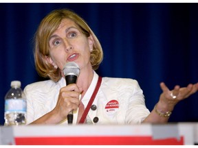 Liberal incumbent Nathalie Des Rosiers speaks at the Ottawa-Vanier provincial election debate on Wednesday, May 30, 2018.