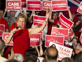 Liberal leader Kathleen Wynne speaks at a provincial election campaign rally Wednesday evening in Ottawa with members of her team. May9, 2018. Errol McGihon/Postmedia