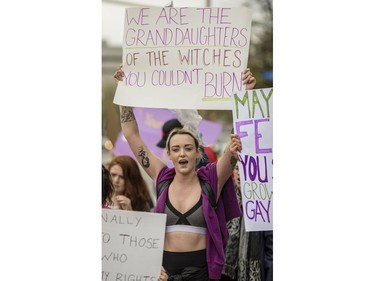 Pro-Choice supporters briefly blocked the annual March for Life on Elgin St. in Ottawa Thursday, May 10, 2018.