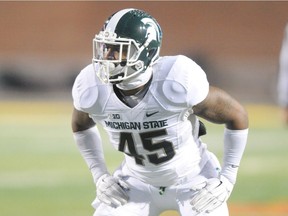 Darien Harris wore jersey No. 45 when he was a Michigan State Spartan, but he asked the Redblacks to wear No. 36 as his way of honouring Mylan Hicks (3) and Mike Sadler (6), former MSU teammates who both died in 2016.