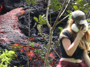 Lava flows at a new fissure in the aftermath of eruptions from the Kilauea volcano on Hawaii's Big Island.