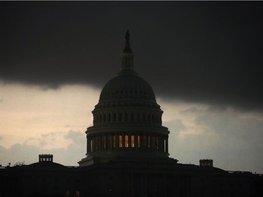 WASHINGTON, DC - MAY 14: The front of a severe thunderstorm passes over the U.S. Capitol, on May 14, 2018 in Washington, DC. The area was hit with heavy rain and high winds from the early evening storm.