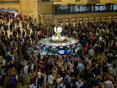 NEW YORK, NY - MAY 15: Commuters wait for train service to be restored after a severe thunderstorm downed trees that caused power outages resulting in several Metro-North lines being suspended at Grand Central Terminal on May 15, 2018 in New York City. A powerful storm swept through the region just as the evening commute was kicking off after 5 p.m.
