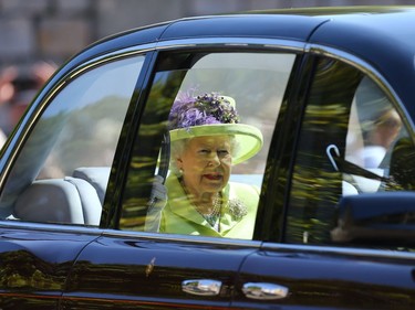 Queen Elizabeth II arrives at St George's Chapel at Windsor Castle before the wedding of Prince Harry to Meghan Markle on May 19, 2018 in Windsor, England.