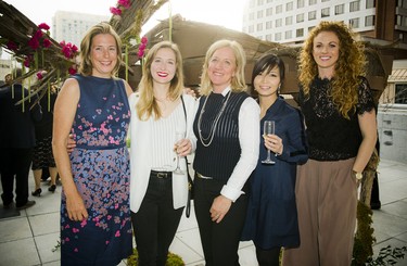 From left, Hattie Klotz, an OAG director, Laura Langford, who designed the moose on the terrace, Danielle Hannah of 2H Interior Design, who designed the outdoor terrace space, Sawa Sakane and Natasha Canniff.