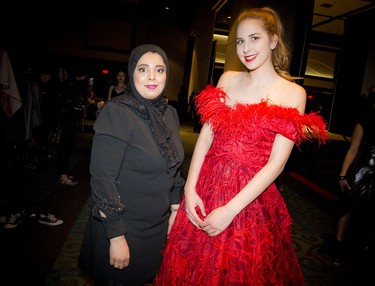 Asma Aljutaili, a second-year student at Richard Robinson Academy of Fashion Design, and Victoria Dorion, an AMTI model.