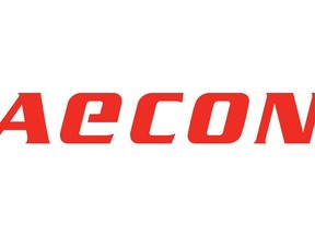 The corporate logo of Aecon Group Inc. (TSX:ARE) is shown. The federal government has blocked Chinese state-owned CCCC International Holding Ltd.'s proposed $1.5 billion takeover of construction firm Aecon Group Inc. for reasons of national security.