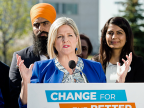 NDP leader Andrea Horwath makes a campaign stop in Brampton, Ont., on May 14, 2018.