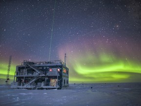 This undated photo provided by NOAA in May 2018 shows aurora australis near the South Pole Atmospheric Research Observatory in Antarctica.