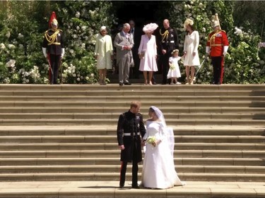 In this frame from video, Britain's Prince Harry and Meghan Markle look at each other after their wedding ceremony at St. George's Chapel in Windsor Castle in Windsor, near London, England, Saturday, May 19, 2018.