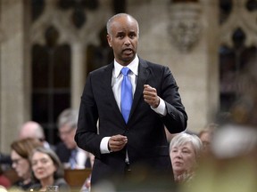 Minister of Immigration, Refugees and Citizenship Ahmed Hussen rises during Question Period in the House of Commons on Parliament Hill in Ottawa on Tuesday, April 17, 2018.