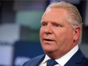 PC Leader Doug Ford speaks after the Provincial leaders debate at the City building at Yonge Dundas Sq in Toronto, Ont. on Monday May 7, 2018.
